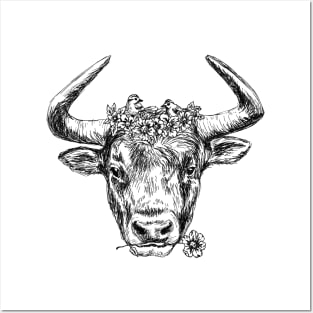 Cute Bull Head Print Posters and Art